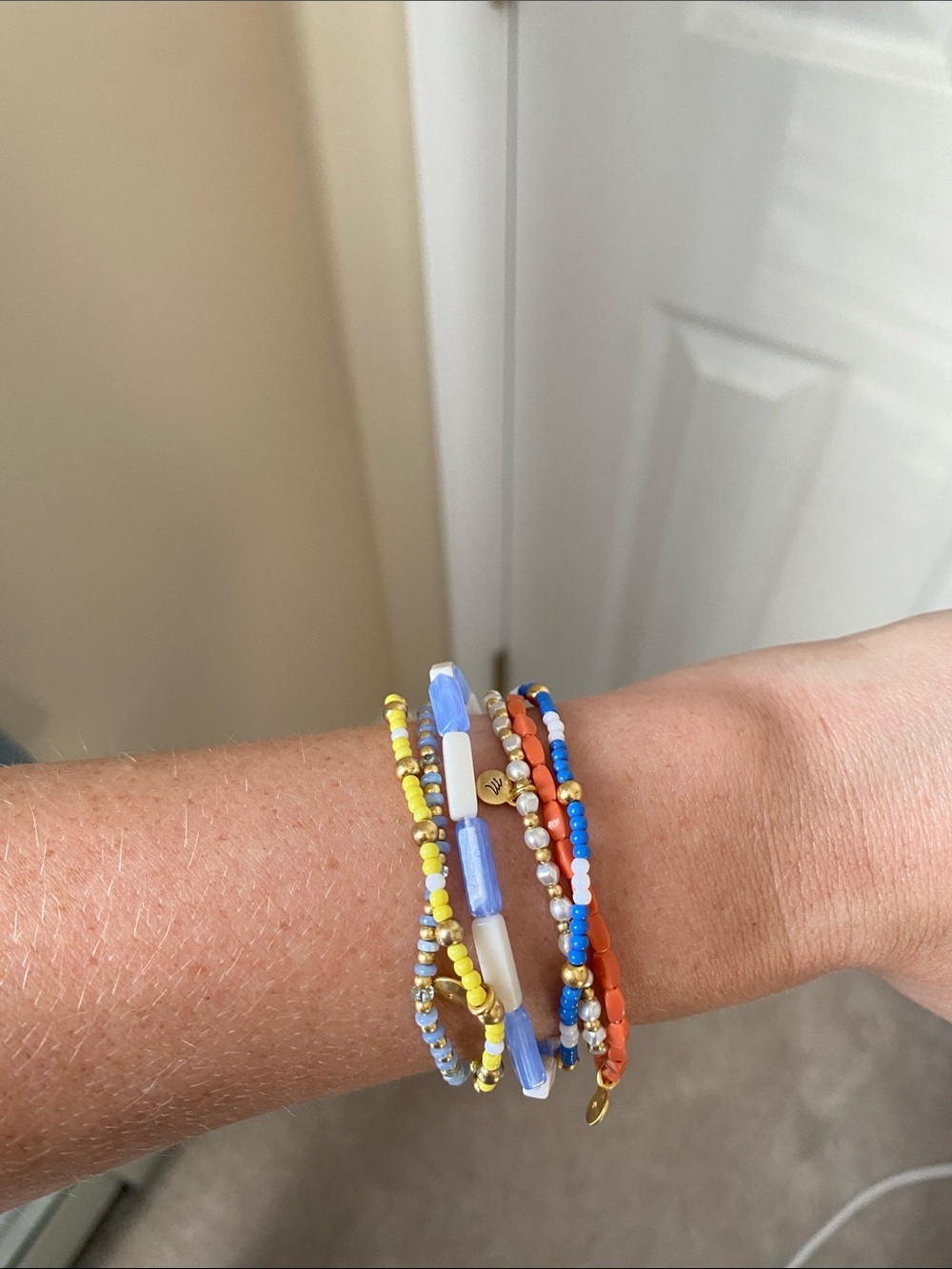Madewell Colorful Beaded Bracelet Set - Blue, Yellow & Orange